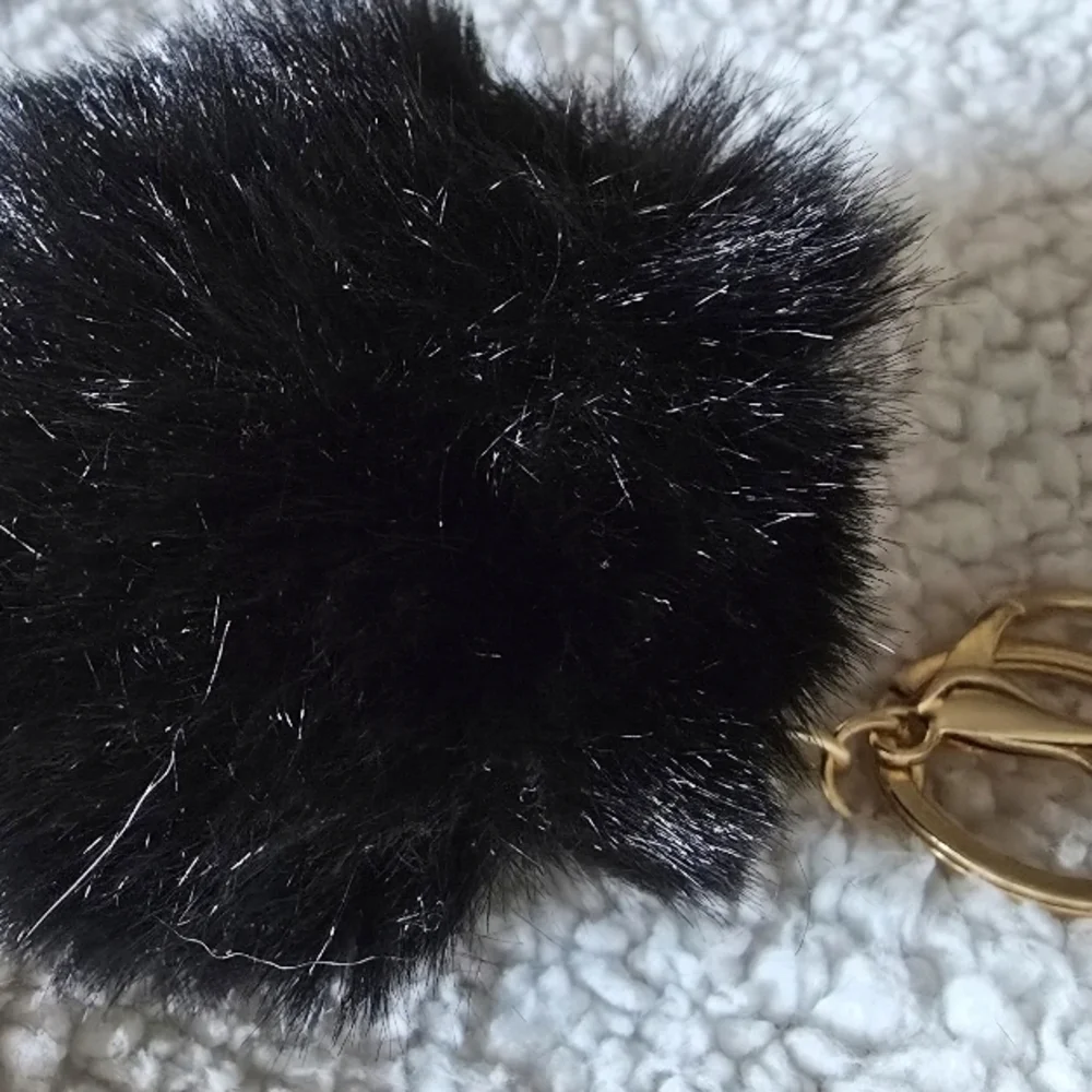 Purse/Key Holder Charm Black Fluffy Pom Pom~NEW